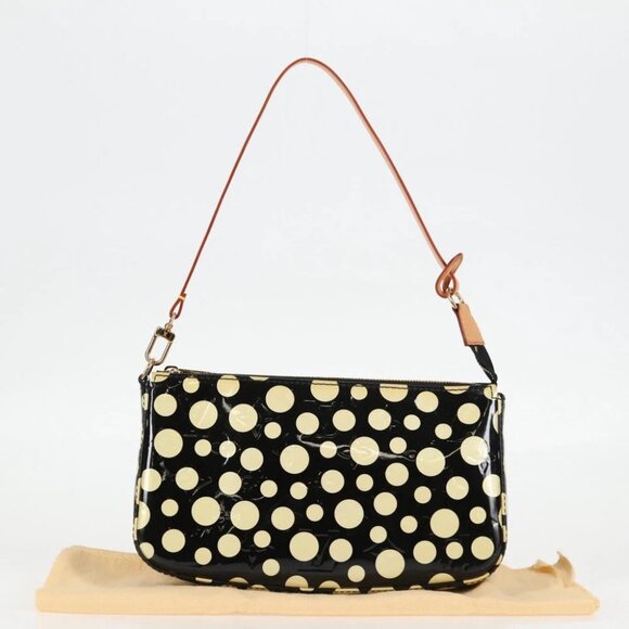 LOUIS VUITTON Vernis Yayoi Kusama Pochette Accessoires Black M91427 Auth 126419V - Picture 1 of 15